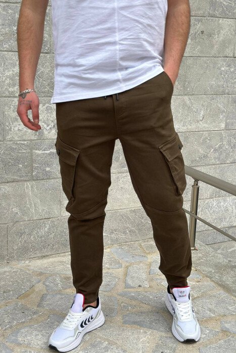 POCKET ONE COLOR MEN CARGO PANTS DARK GREEN/JEE - KLAUDIO FASHION
