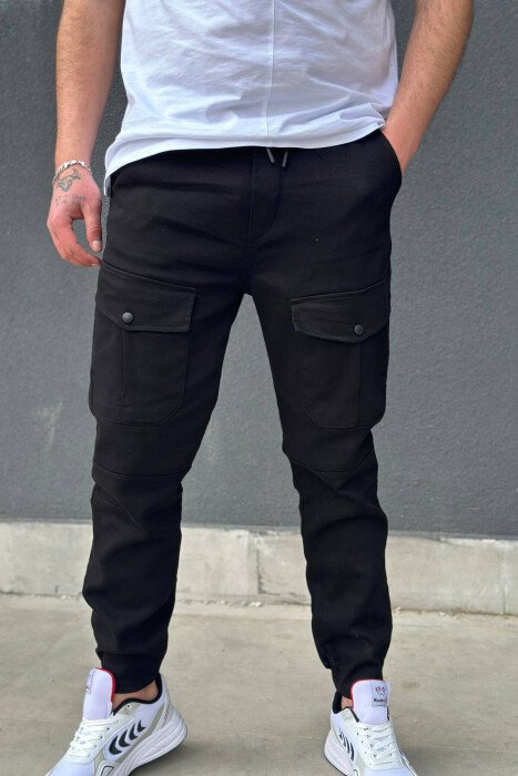 POCKET ONE COLOR WOMAN CARGO PANTS BLACK/ E ZEZE - KLAUDIO FASHION