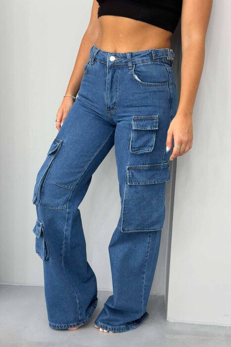 POCKET WIDE LEG CARGO WOMAN JEANS BLUE/BLU - 2