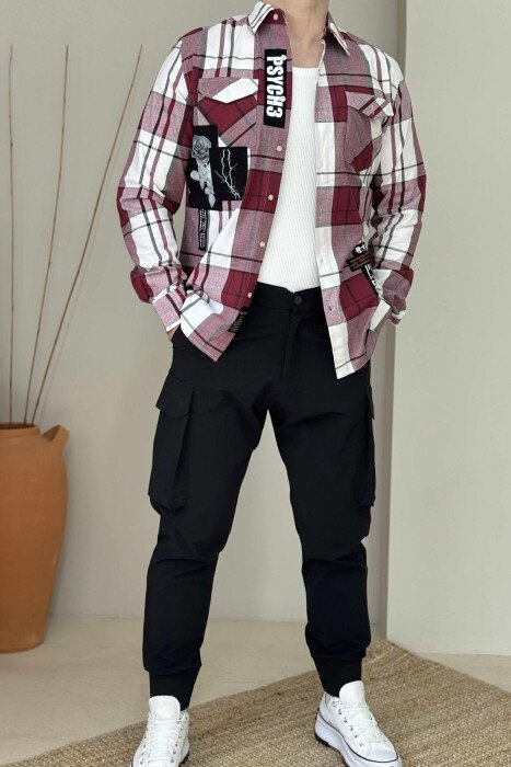 KËMISHË ME DETAJIN E XHEPIT ME KUADRATA PËR MESHKUJ NË NGJYRËN VISHNJË - KLAUDIO FASHION