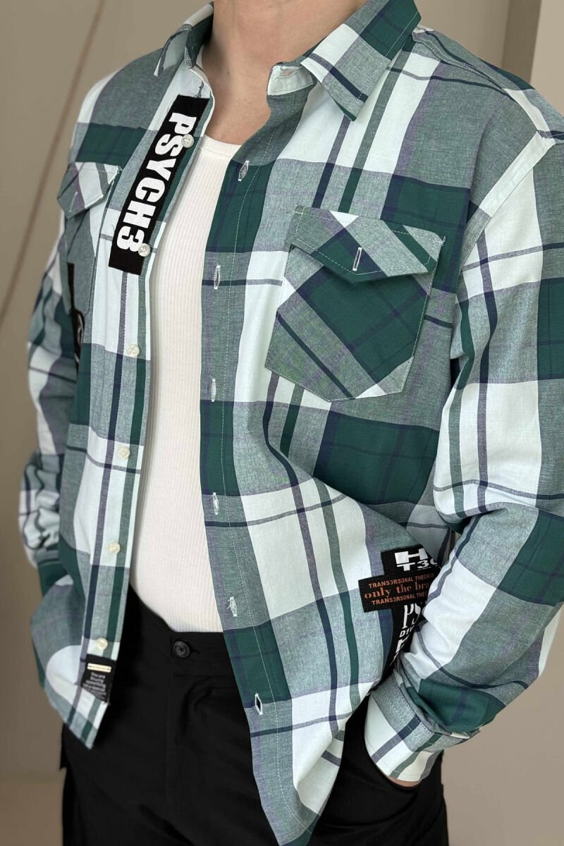 POCKETS DETAIL DESIGNED PLAID MEN SHIRT GREEN/JESHILE - 4
