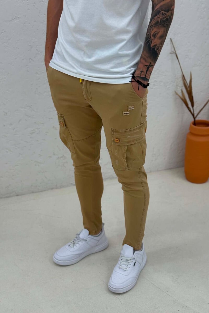 POCKETS DETAIL LACINGS SIMPLE MEN PANTS BEIGE/BEZHE - 2
