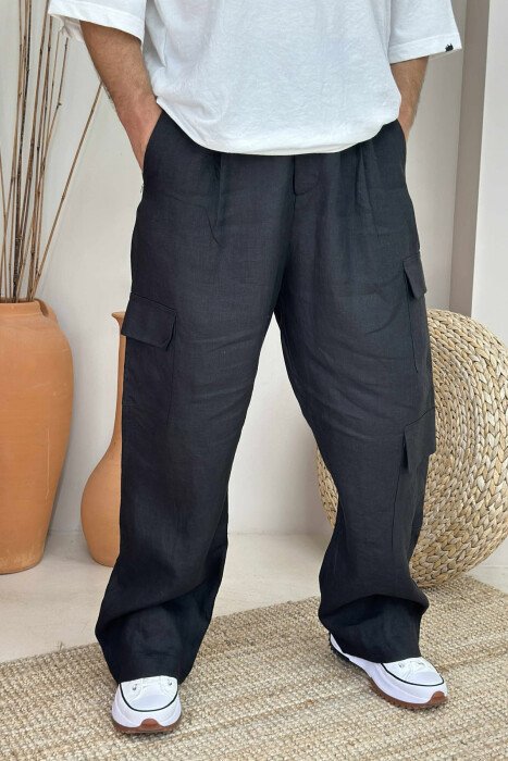 POCKETS DETAIL ONE COLOR MEN PANTS BLACK/ E ZEZE - 1