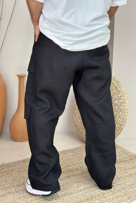 POCKETS DETAIL ONE COLOR MEN PANTS BLACK/ E ZEZE - 2
