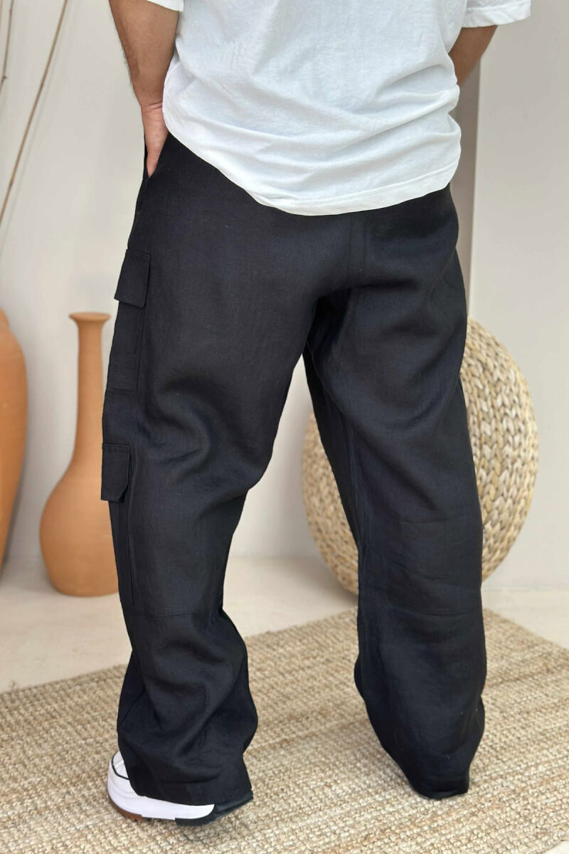 POCKETS DETAIL ONE COLOR MEN PANTS BLACK/ E ZEZE - 2