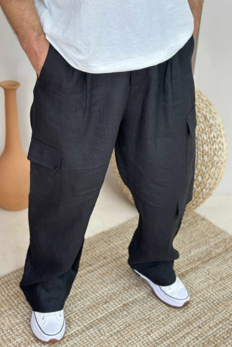 POCKETS DETAIL ONE COLOR MEN PANTS BLACK/ E ZEZE - 4