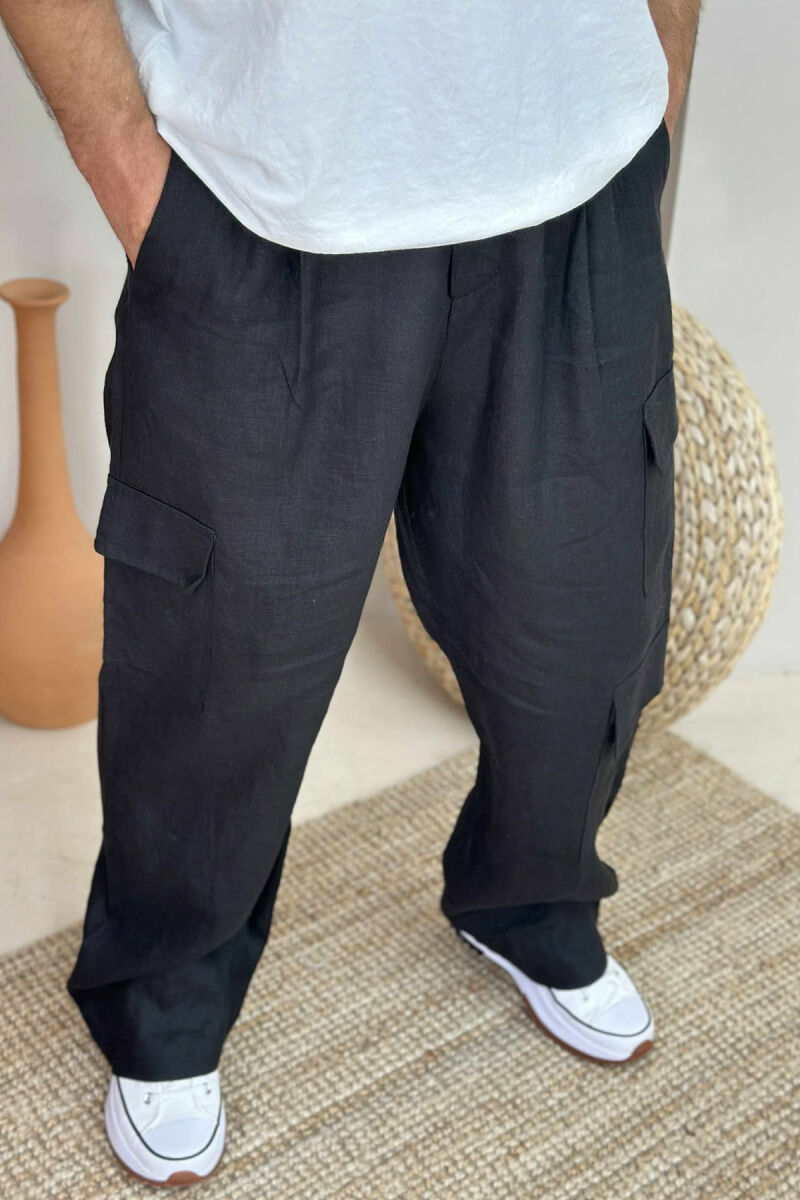 POCKETS DETAIL ONE COLOR MEN PANTS BLACK/ E ZEZE - 4