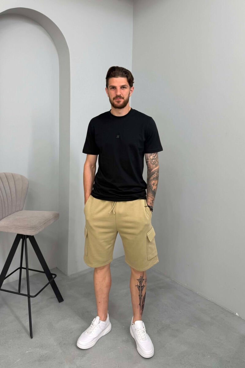 POCKETS DETAIL ONE COLOR MEN SHORT SWEATPANTS BEIGE/BEZHE - 1