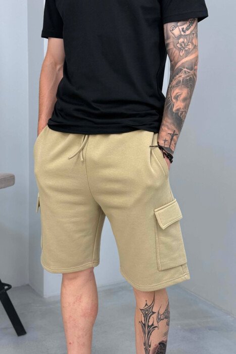 POCKETS DETAIL ONE COLOR MEN SHORT SWEATPANTS BEIGE/BEZHE - 3