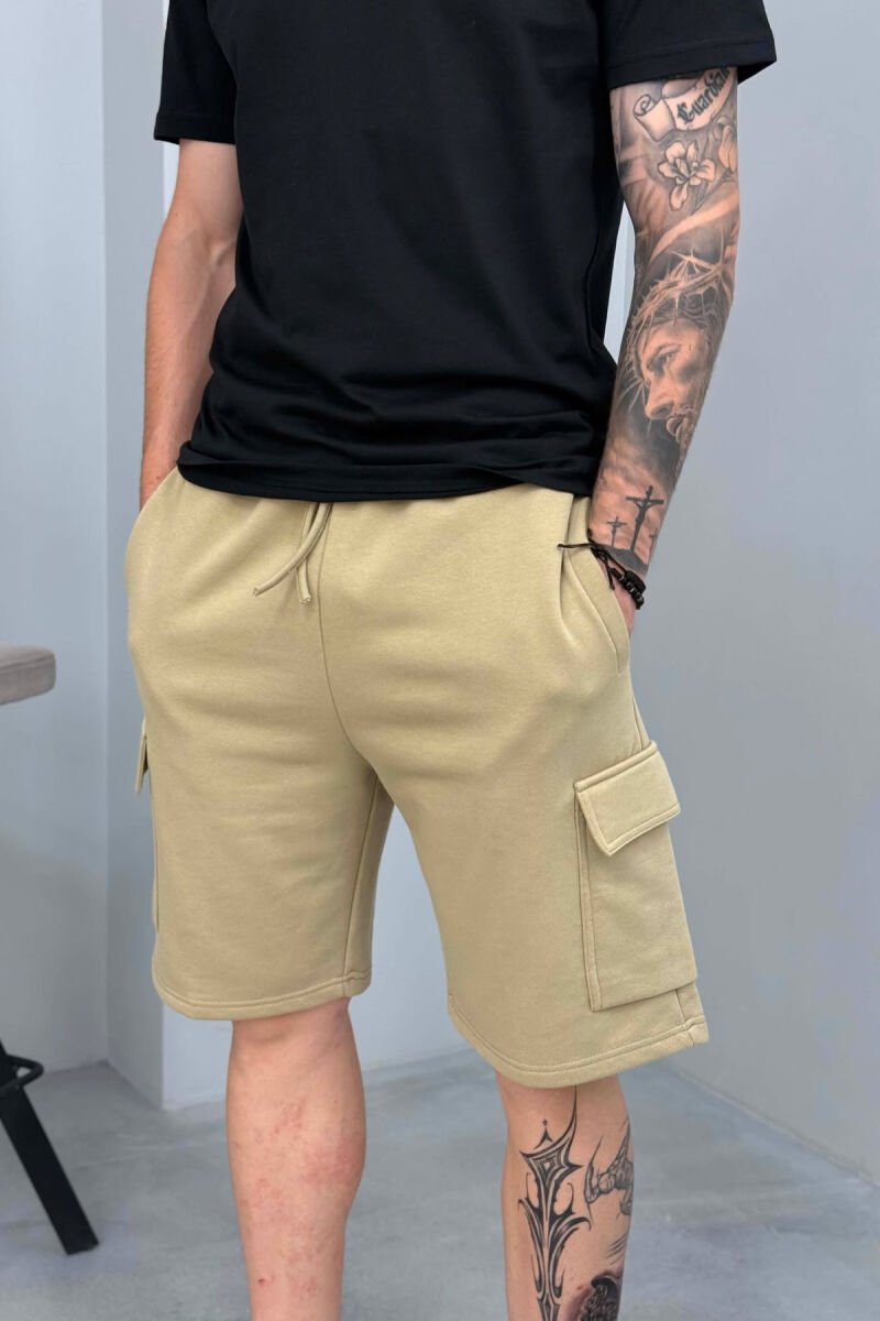 POCKETS DETAIL ONE COLOR MEN SHORT SWEATPANTS BEIGE/BEZHE - 3