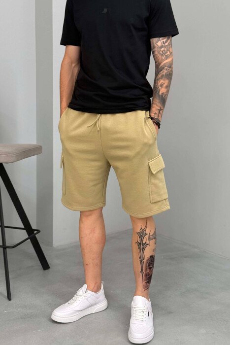 POCKETS DETAIL ONE COLOR MEN SHORT SWEATPANTS BEIGE/BEZHE - 5