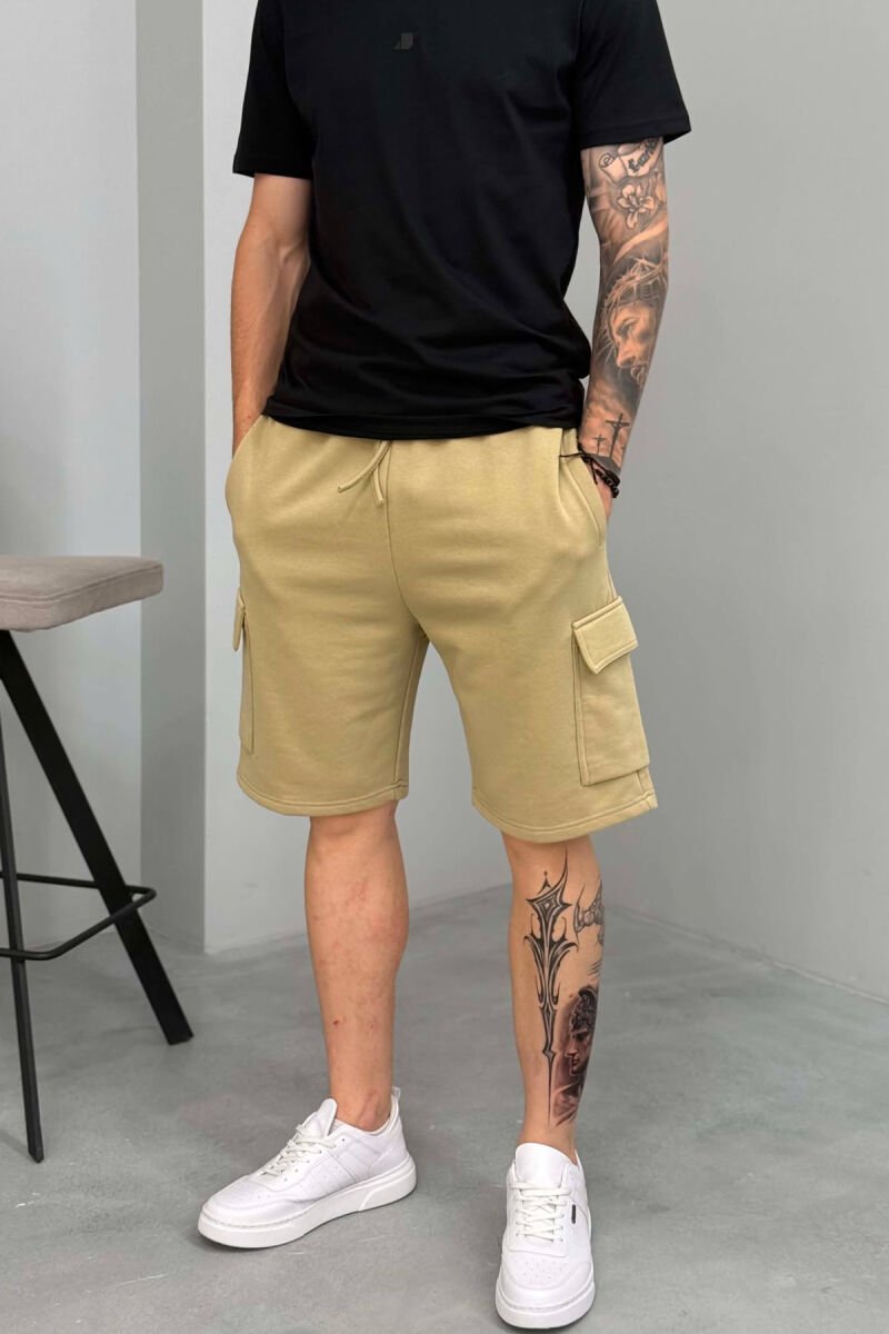 POCKETS DETAIL ONE COLOR MEN SHORT SWEATPANTS BEIGE/BEZHE - 5