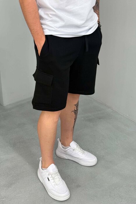 POCKETS DETAIL ONE COLOR MEN SHORT SWEATPANTS BLACK/ E ZEZE - 2