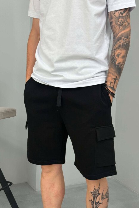 POCKETS DETAIL ONE COLOR MEN SHORT SWEATPANTS BLACK/ E ZEZE - 3