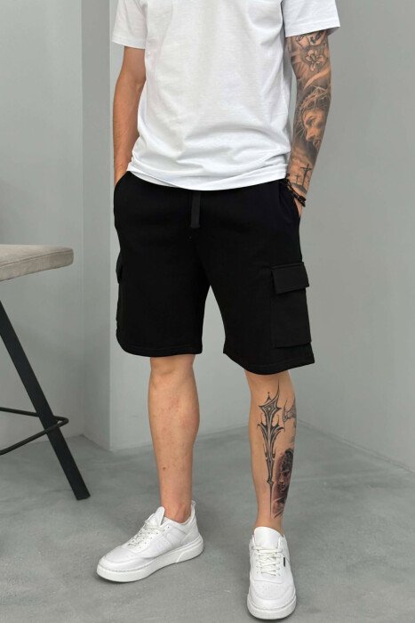POCKETS DETAIL ONE COLOR MEN SHORT SWEATPANTS BLACK/ E ZEZE - 5