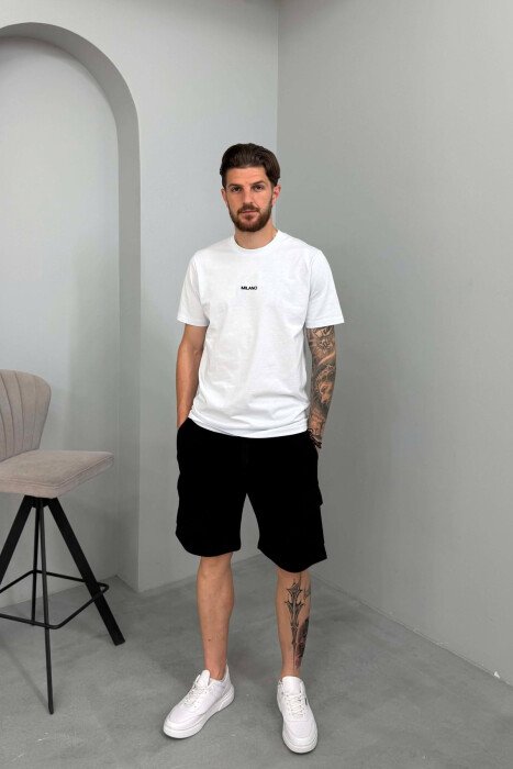 POCKETS DETAIL ONE COLOR MEN SHORT SWEATPANTS BLACK/ E ZEZE 