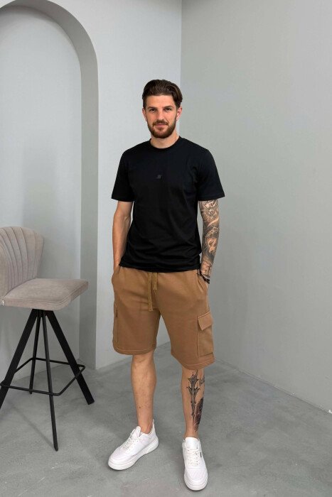 POCKETS DETAIL ONE COLOR MEN SHORT SWEATPANTS BROWN/KAFE - 1