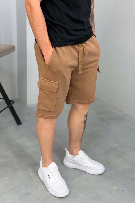 POCKETS DETAIL ONE COLOR MEN SHORT SWEATPANTS BROWN/KAFE - 2