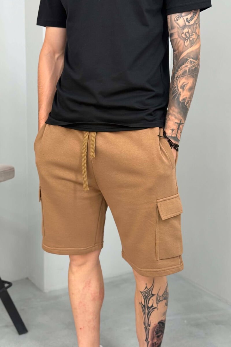 POCKETS DETAIL ONE COLOR MEN SHORT SWEATPANTS BROWN/KAFE - 3