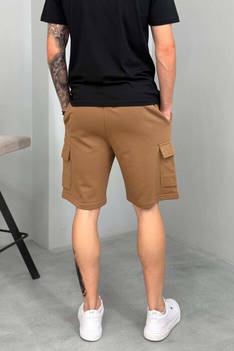 POCKETS DETAIL ONE COLOR MEN SHORT SWEATPANTS BROWN/KAFE - 4