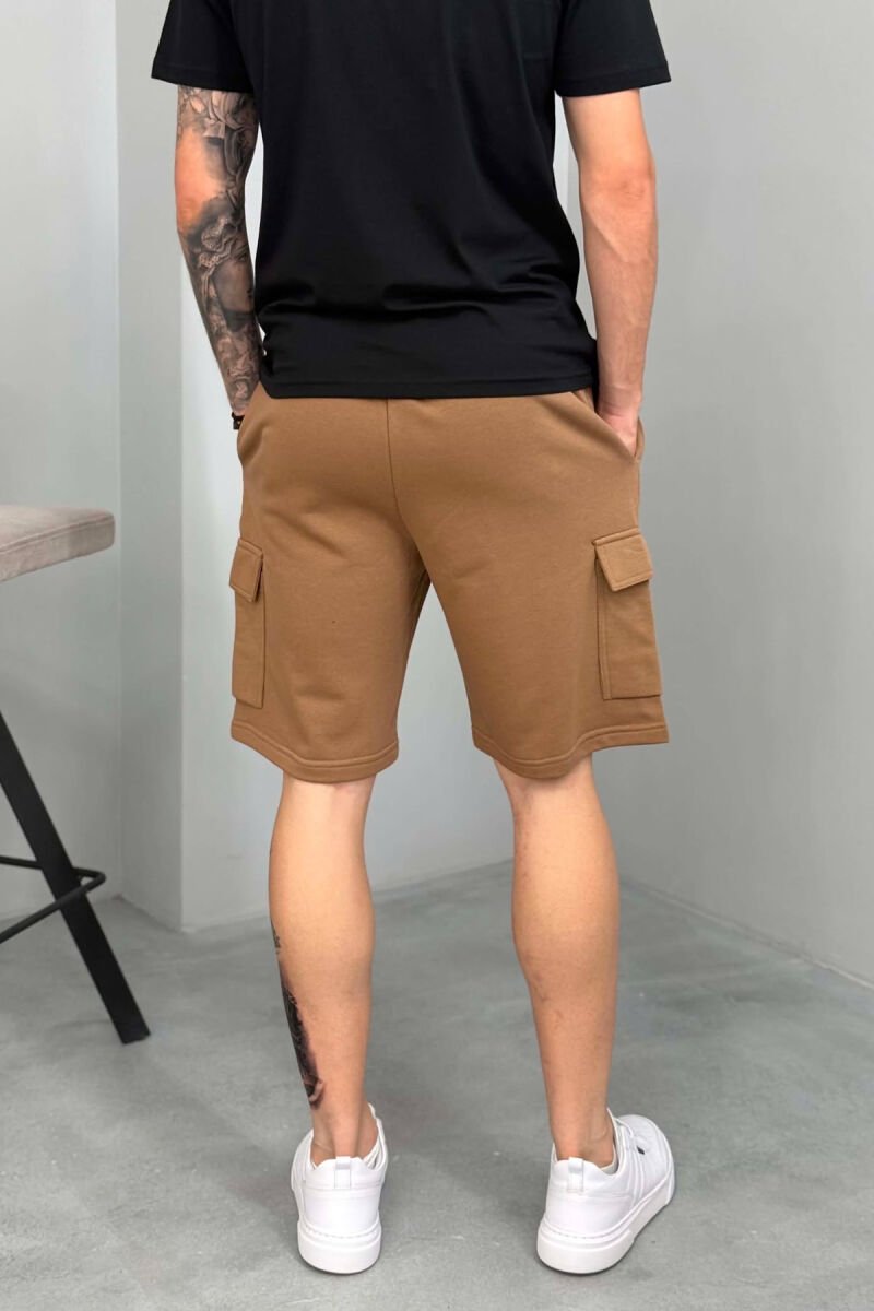 POCKETS DETAIL ONE COLOR MEN SHORT SWEATPANTS BROWN/KAFE - 4