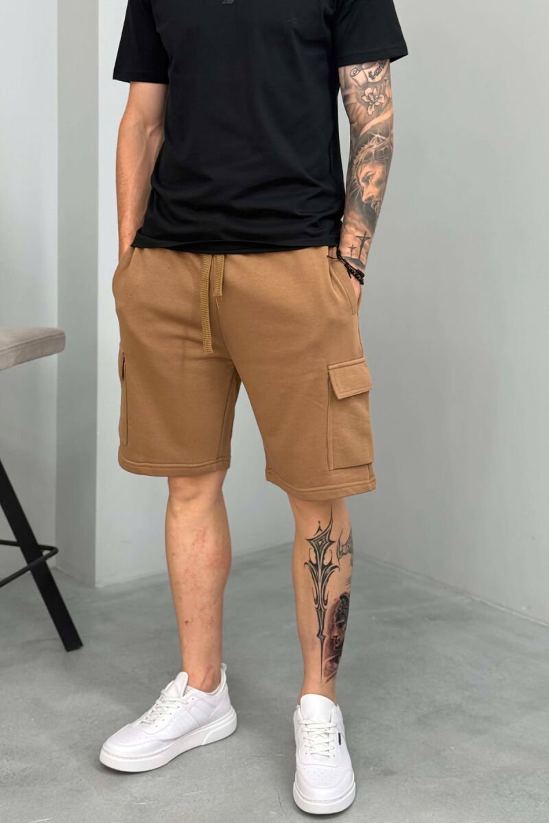 POCKETS DETAIL ONE COLOR MEN SHORT SWEATPANTS BROWN/KAFE - 5