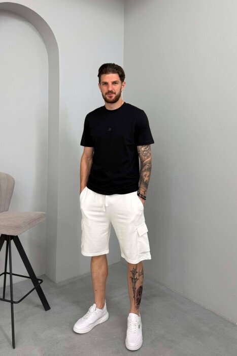 POCKETS DETAIL ONE COLOR MEN SHORT SWEATPANTS WHITE-E BARDHE 