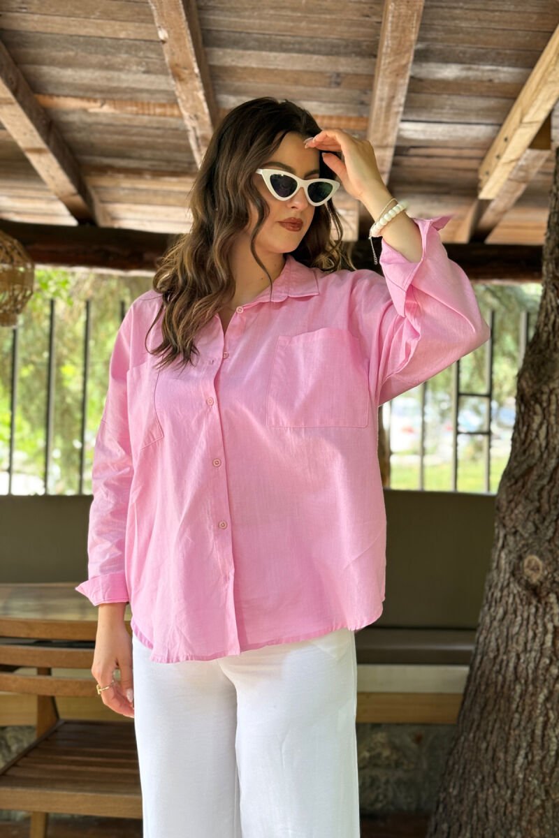 POCKETS DETAIL ONE COLOR WOMEN SHIRT PINK/ROZE - 7