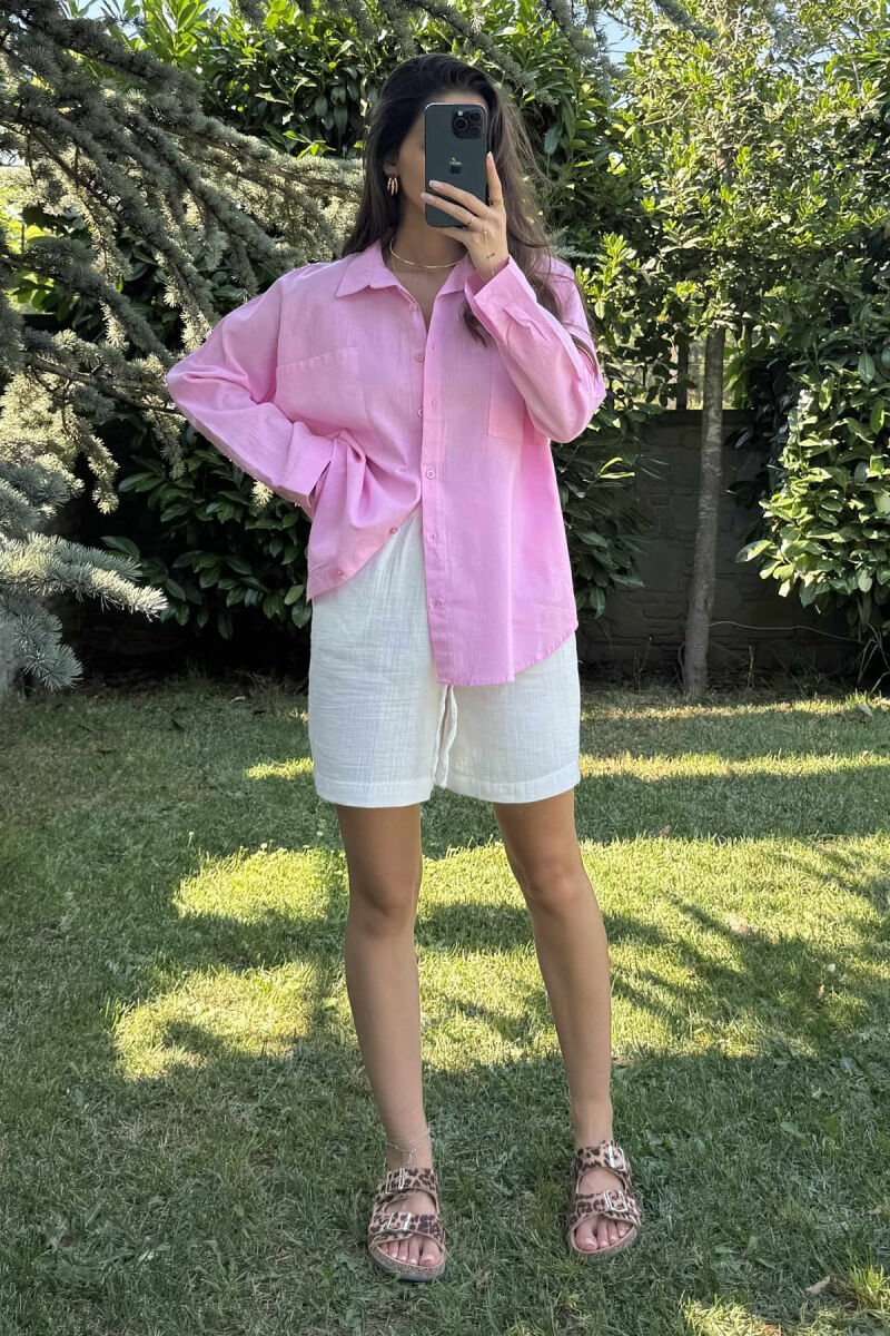 POCKETS DETAIL ONE COLOR WOMEN SHIRT PINK/ROZE - 1