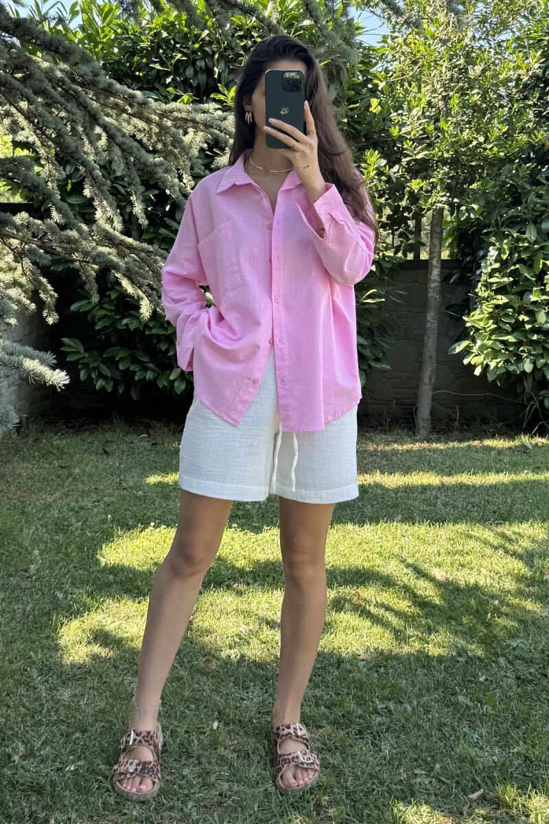 POCKETS DETAIL ONE COLOR WOMEN SHIRT PINK/ROZE - 2