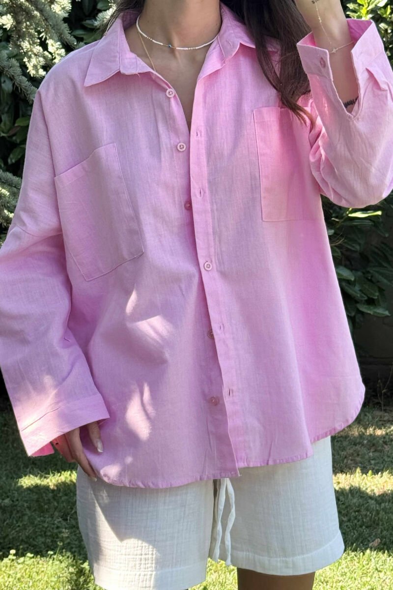 POCKETS DETAIL ONE COLOR WOMEN SHIRT PINK/ROZE - 3