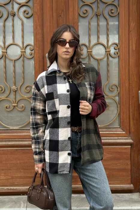 POCKETS DETAIL PLAID WOMEN JACKET MULTIPLE/SHNGJ - KLAUDIO FASHION