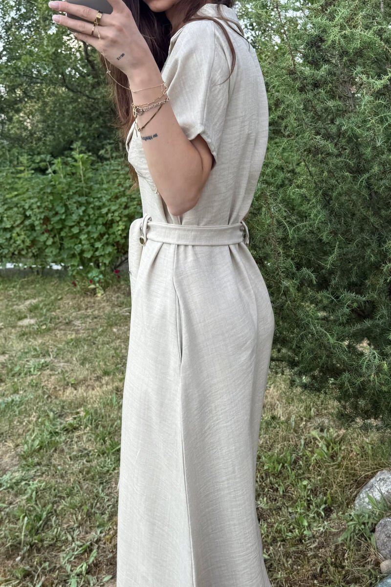 POCKETS DETAIL POLO NECK LACING WOMEN DRESS BEIGE/BEZHE - 4
