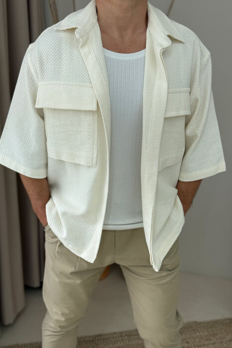 POCKETS DETAIL SHORT SLEEVES MEN SHIRT CREAM/KREM - 3