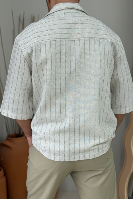 POCKETS DETAIL SHORT SLEEVES STRIPED MEN SHIRT CREAM/KREM - 2
