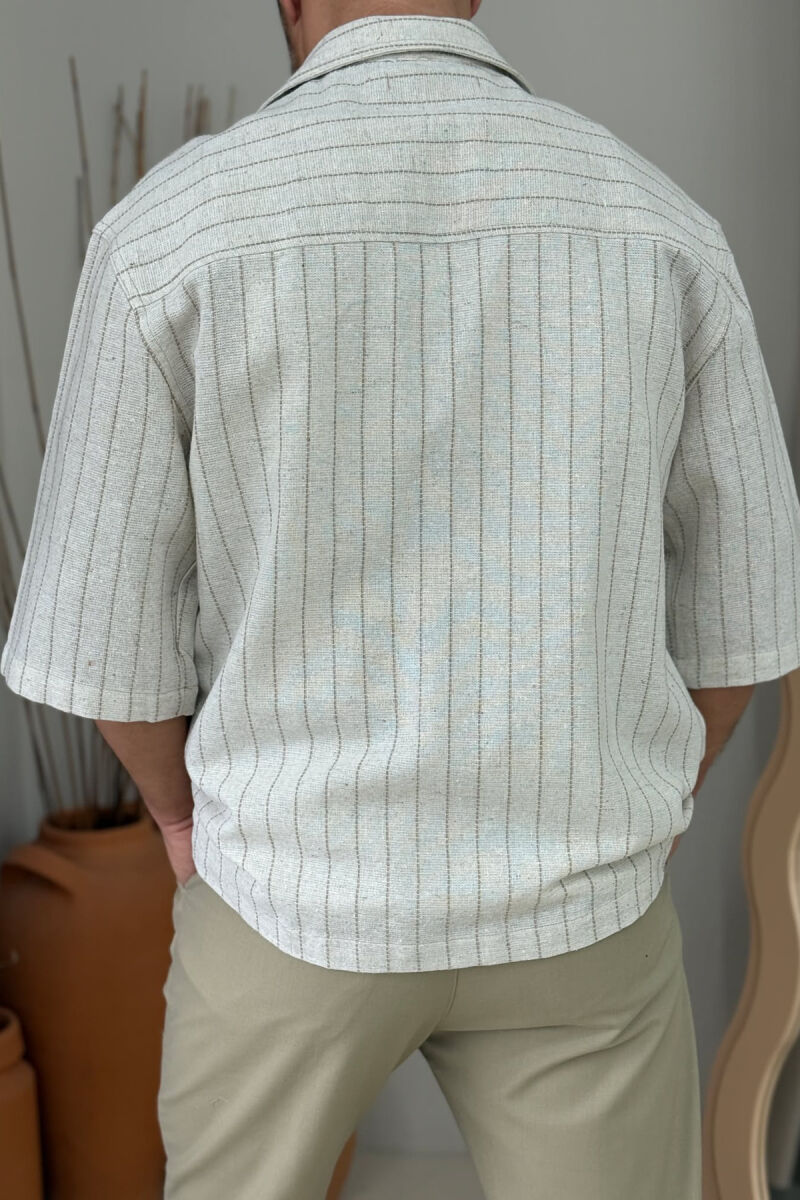 POCKETS DETAIL SHORT SLEEVES STRIPED MEN SHIRT CREAM/KREM - 2