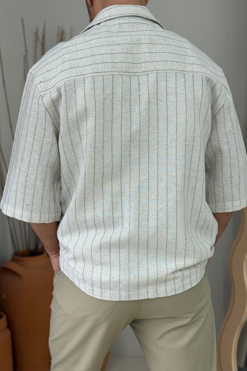 POCKETS DETAIL SHORT SLEEVES STRIPED MEN SHIRT CREAM/KREM - 2