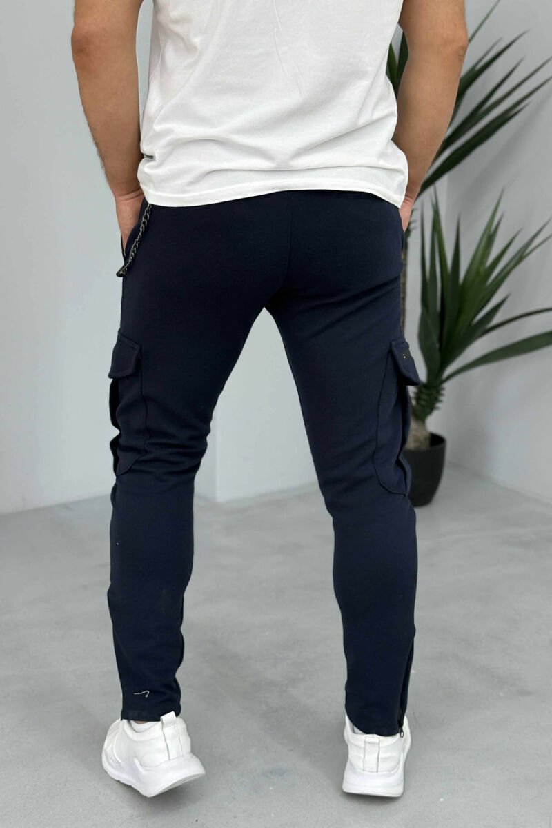 POCKETS DETAIL SIMPLE MEN PANTS DARK BLUE/BEE - 3