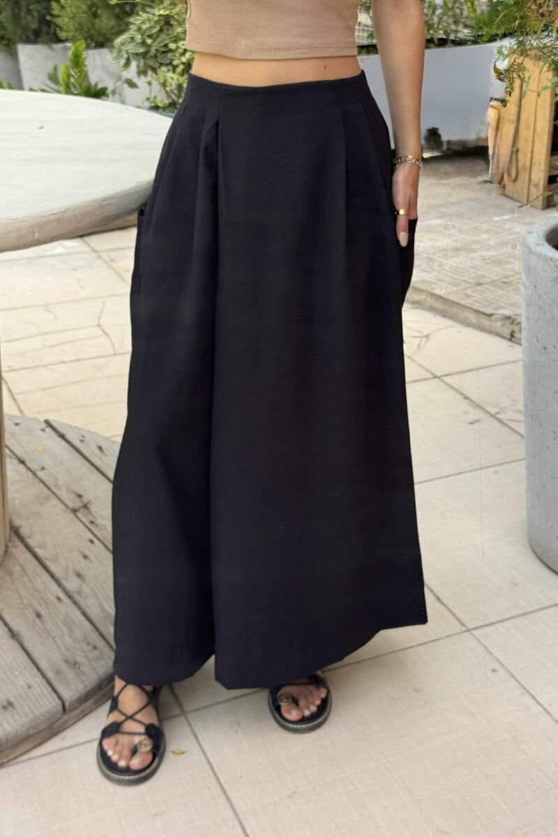 POCKETS DETAIL WIDE LEG WOMEN TROUSERS BLACK/ E ZEZE - 1