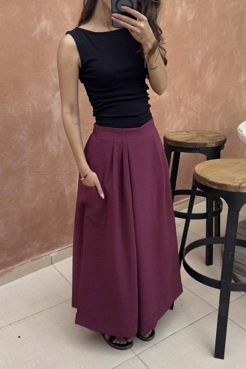 POCKETS DETAIL WIDE LEG WOMEN TROUSERS BURGUNDY/VISHNJE - 1