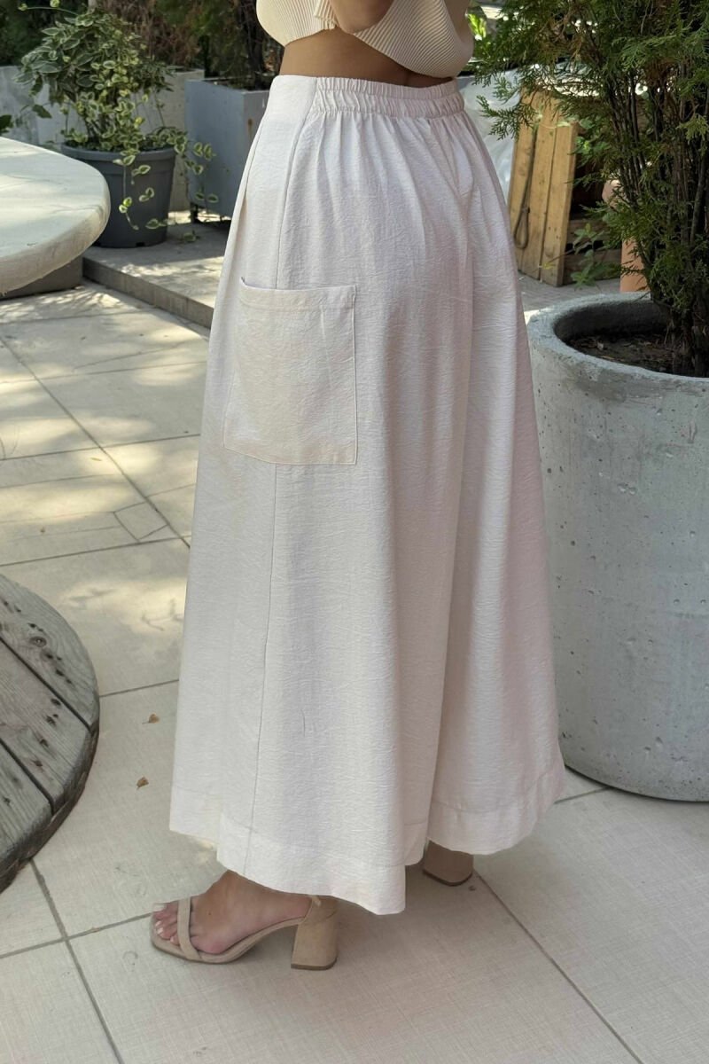 POCKETS DETAIL WIDE LEG WOMEN TROUSERS CREAM/KREM - 5