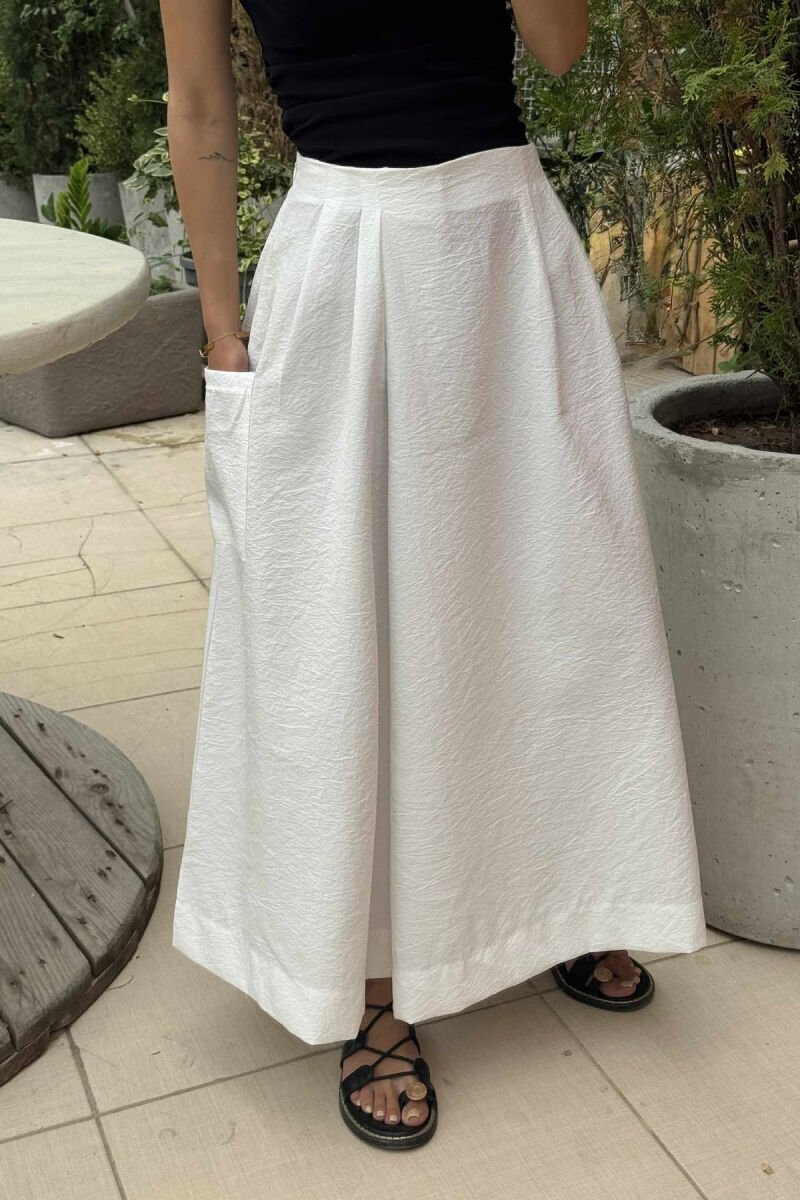 POCKETS DETAIL WIDE LEG WOMEN TROUSERS WHITE-E BARDHE - 1