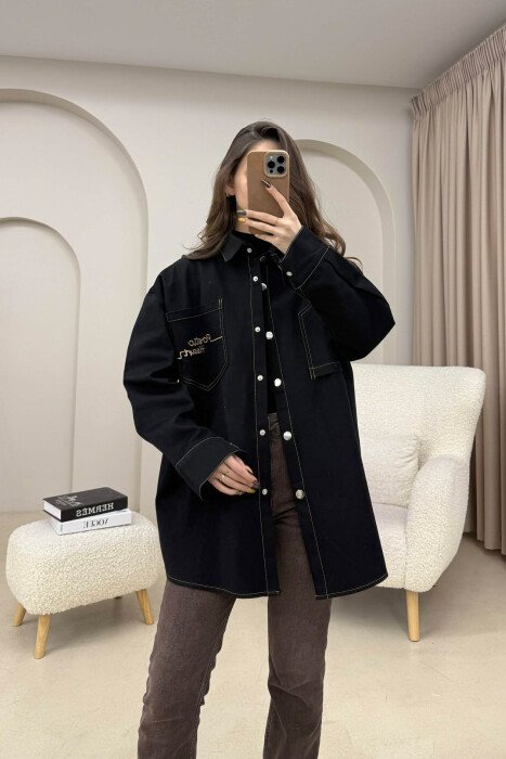 POETIC HEART DENIM WOMEN JACKET BLACK-BEIGE/ZEBE - 1