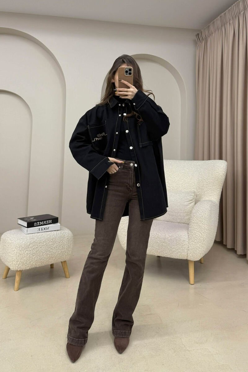 POETIC HEART DENIM WOMEN JACKET BLACK-BEIGE/ZEBE - 3