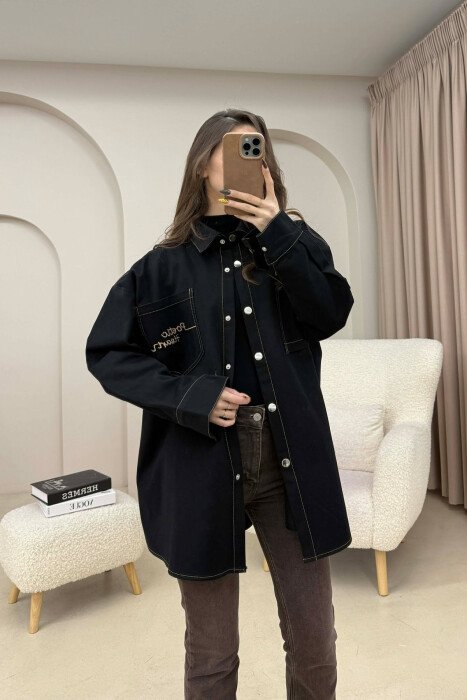POETIC HEART DENIM WOMEN JACKET BLACK-BEIGE/ZEBE - 4