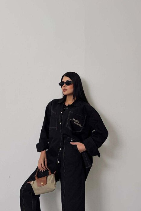 POETIC HEART JACKET+JEANS DENIM WOMEN SET BLACK-BEIGE/ZEBE - 3