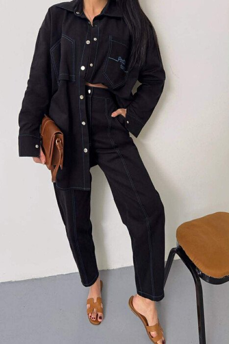 POETIC HEART JACKET+JEANS DENIM WOMEN SET BLACK-BLUE/ZEBL - 1