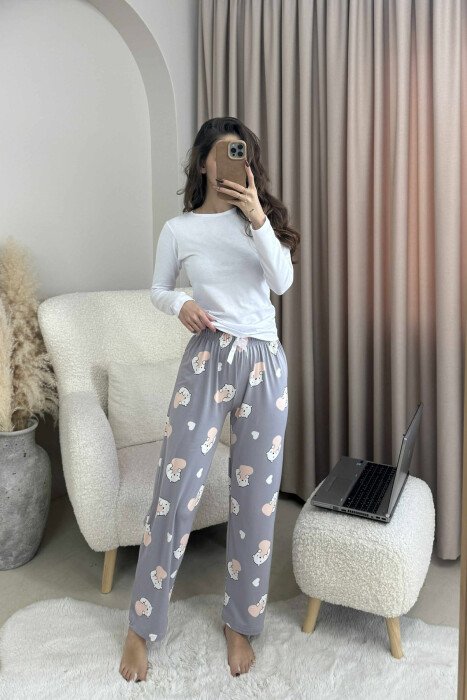 POLAR BEAR DESIGN BOW DETAIL WOMEN JOGGERS GREY/GRI - 1