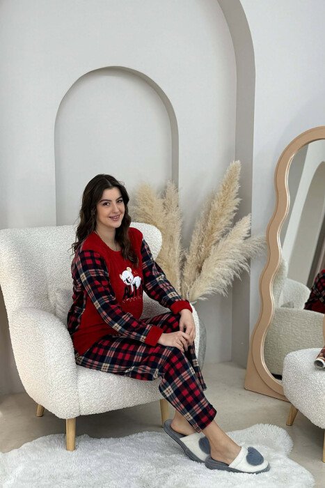 POLAR FRONT IMAGE SWEATSHIRT+SWEATPANTS WOMEN PYJAMAS RED/E KUQE 