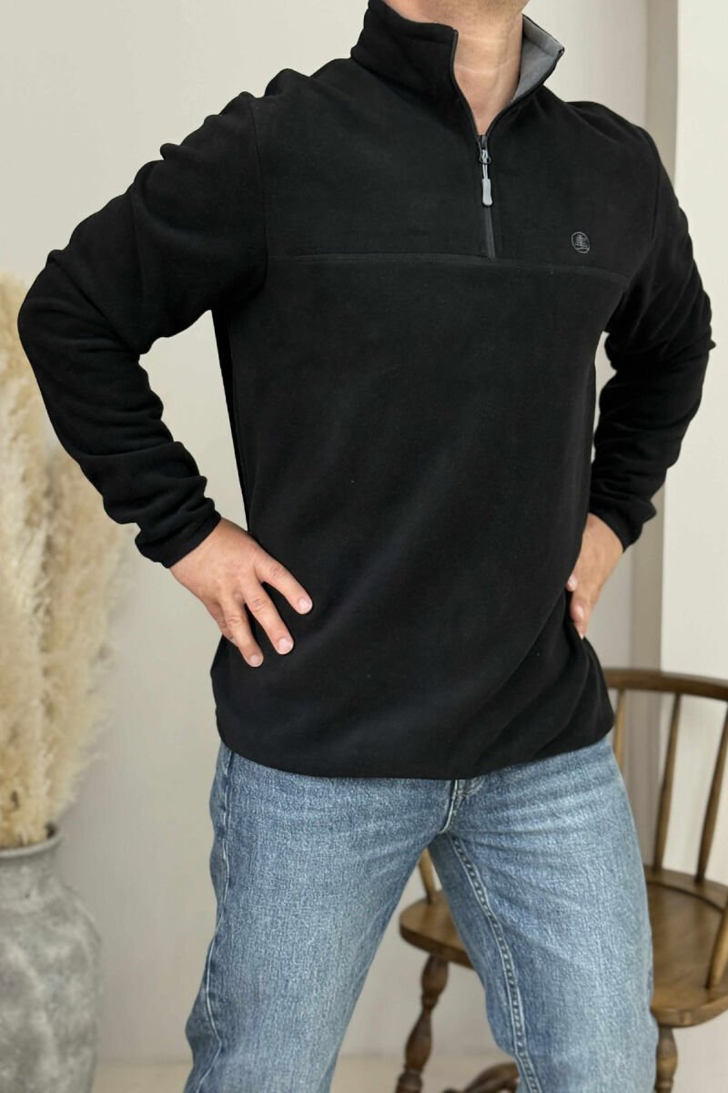 POLAR ONE COLOR ZIPPER NECK MEN SWEATSHIRT BLACK/ E ZEZE - 1